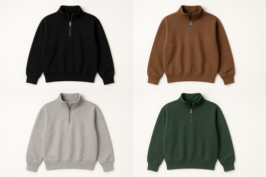 ADULT 1/2 ZIP SWEATSHIRT IN BLACK, BROWN, HEATHER GREY, AND JEEP GREEN