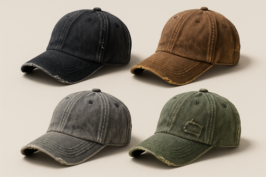 BASEBALL CAPS WORN JEAN MATERIAL IN BLACK,BROWN, GREY AND JEEP GREEN
