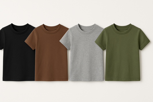 CHILDRENS JERSY SHORT SLEEVE T IN BLACK,BROWN, HEATHER GREY, AND JEEP GREEN