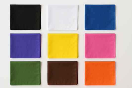 SOLID COLOR BANDANAS-BLACK, WHITE, BLUE, PURPLE, YELLOW, PINK, JEEP GREEN, BROWN, ORANGE